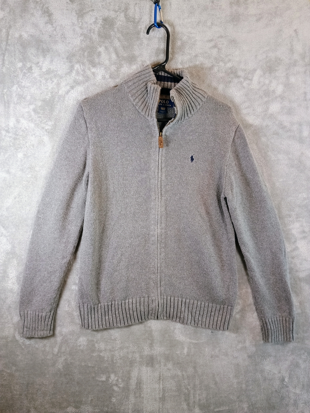 Boys Polo by Ralph Lauren Youth Gray Quarter-Zip Rib-Knit Sweater XL 18/20